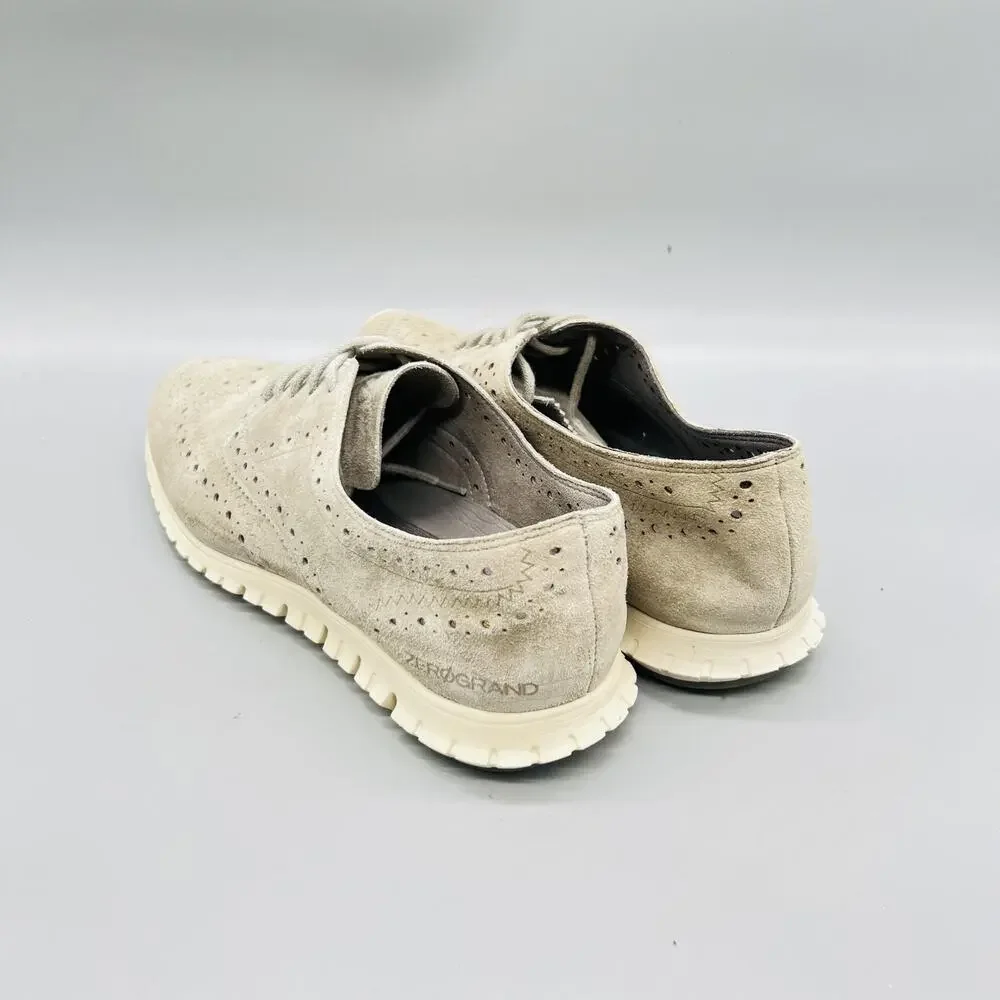 Cole Haan Shoes Womens 6.5 Beige Suede Zerogrand Wingtip Flats Lace Up Comfort